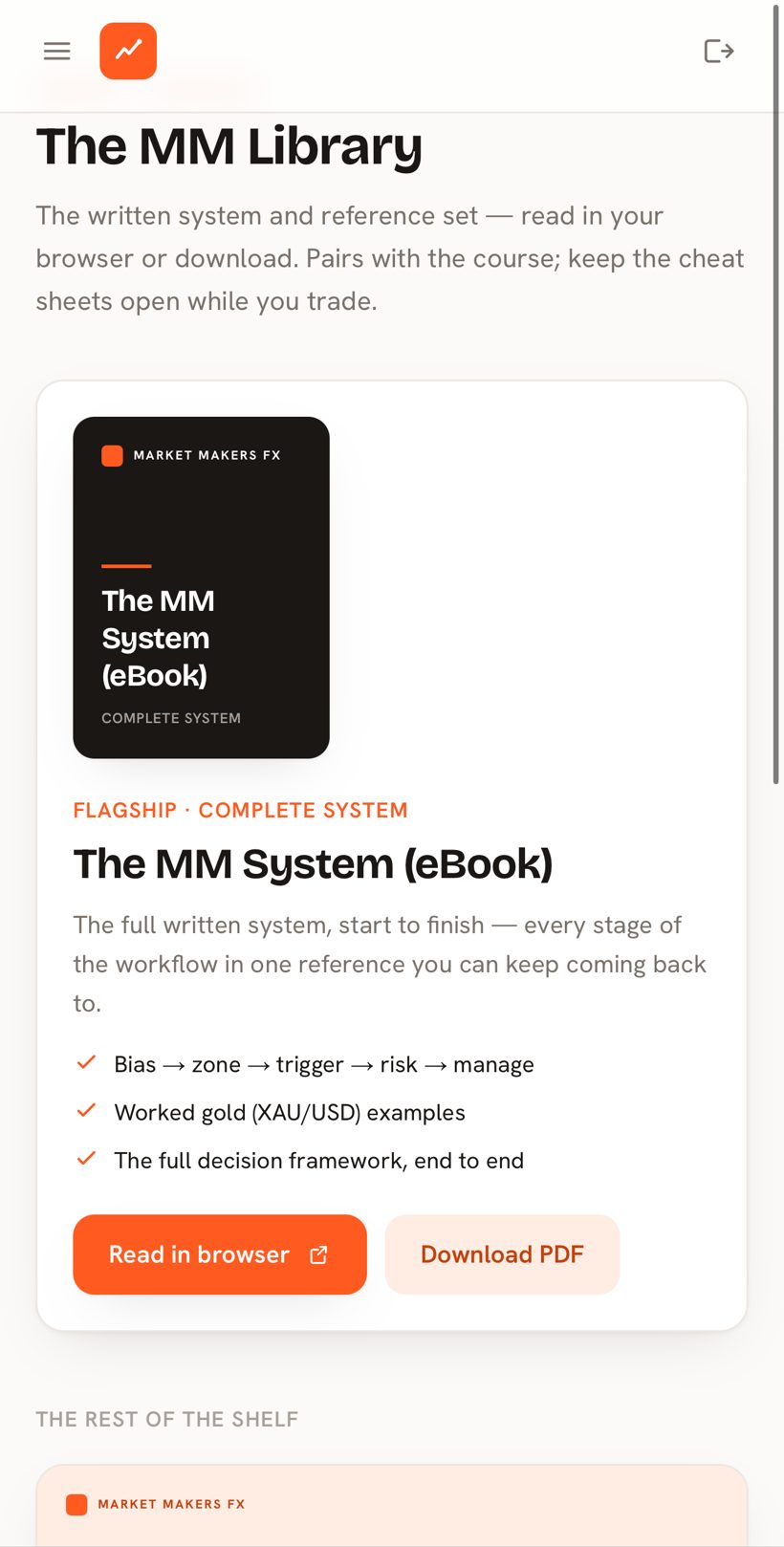 The eBook Library of Market Makers guides inside the app