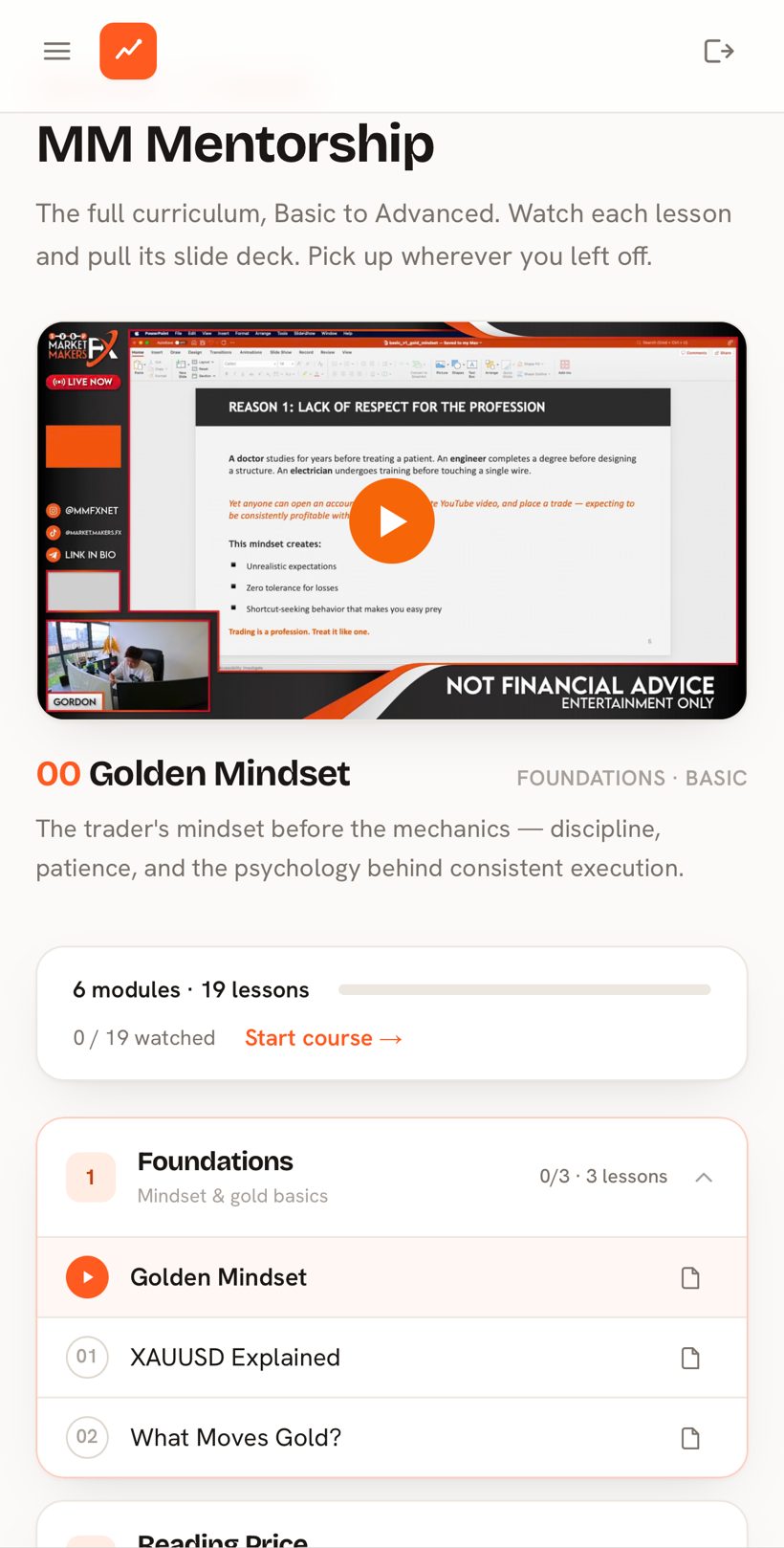 The MM System course inside the Market Makers app