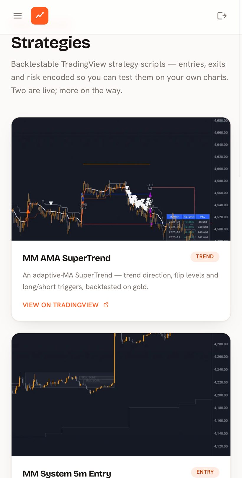 The Strategies library inside the Market Makers app